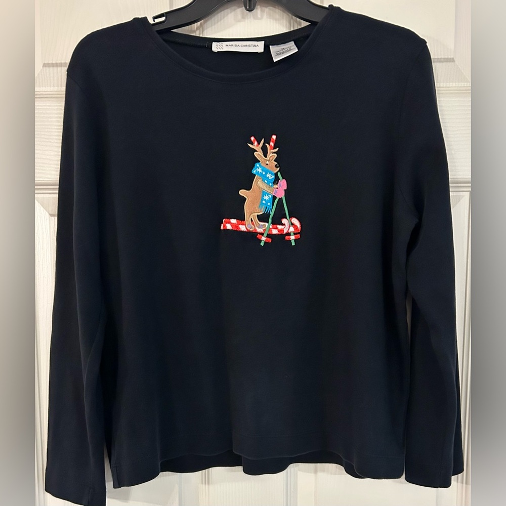 Marisa Christina Top Reindeer Skiing Black Size Medium